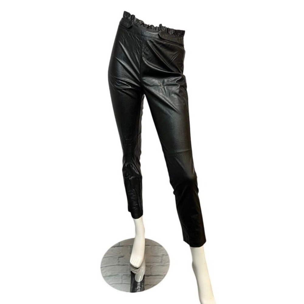 8 by YOOX Faux Leather Pants Women S Black NWT Paperbag Waist Slim Fit‎